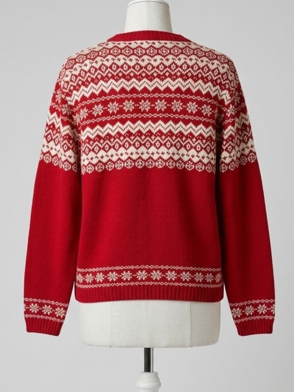Jones New York Fair Isle Full Zip Knit Sweater Red Ivory Size Medium - Picture 4 of 14